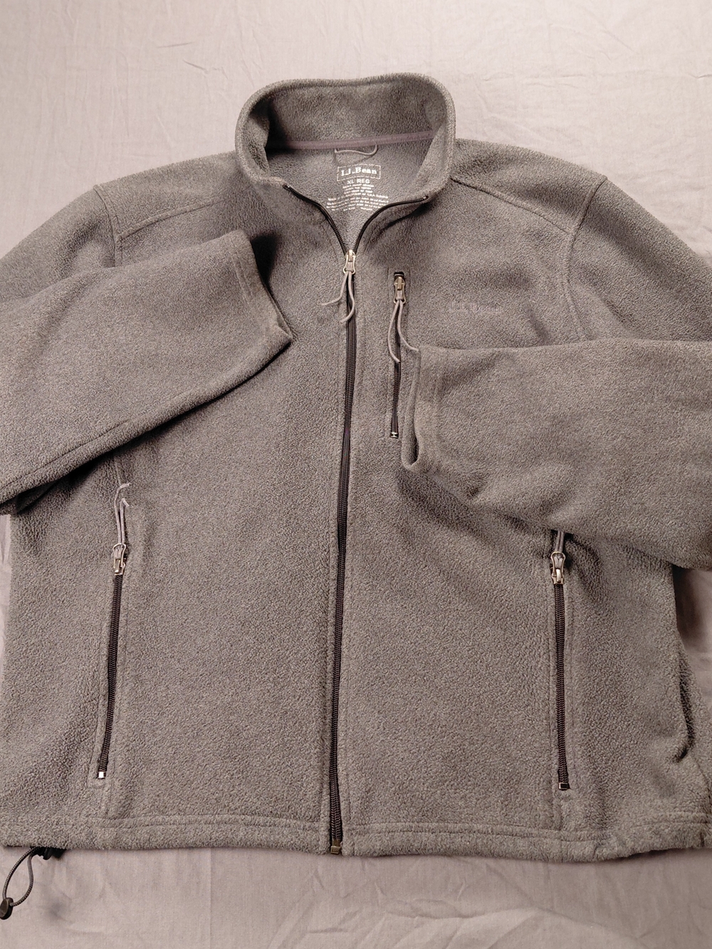 L.L. Bean Mens XL Regular Full Zip Fleece Jacket Gray Pocket Outdoor